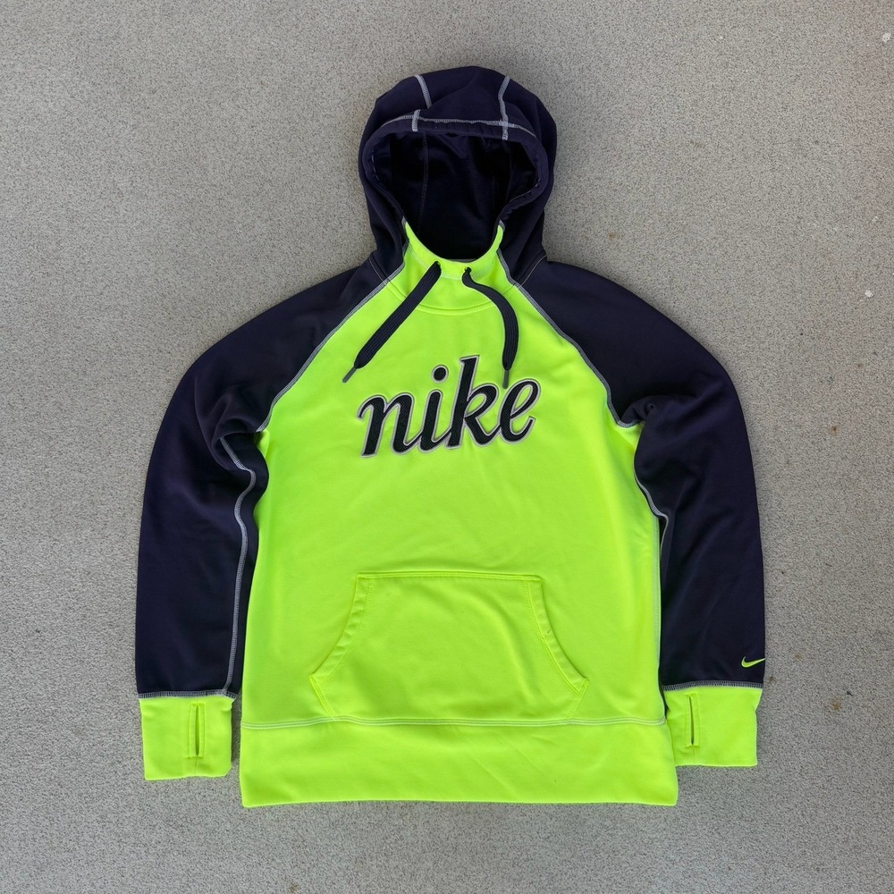 Nike Therma-FIT Mens Large Hoodie - Volt Green Logo Pullover